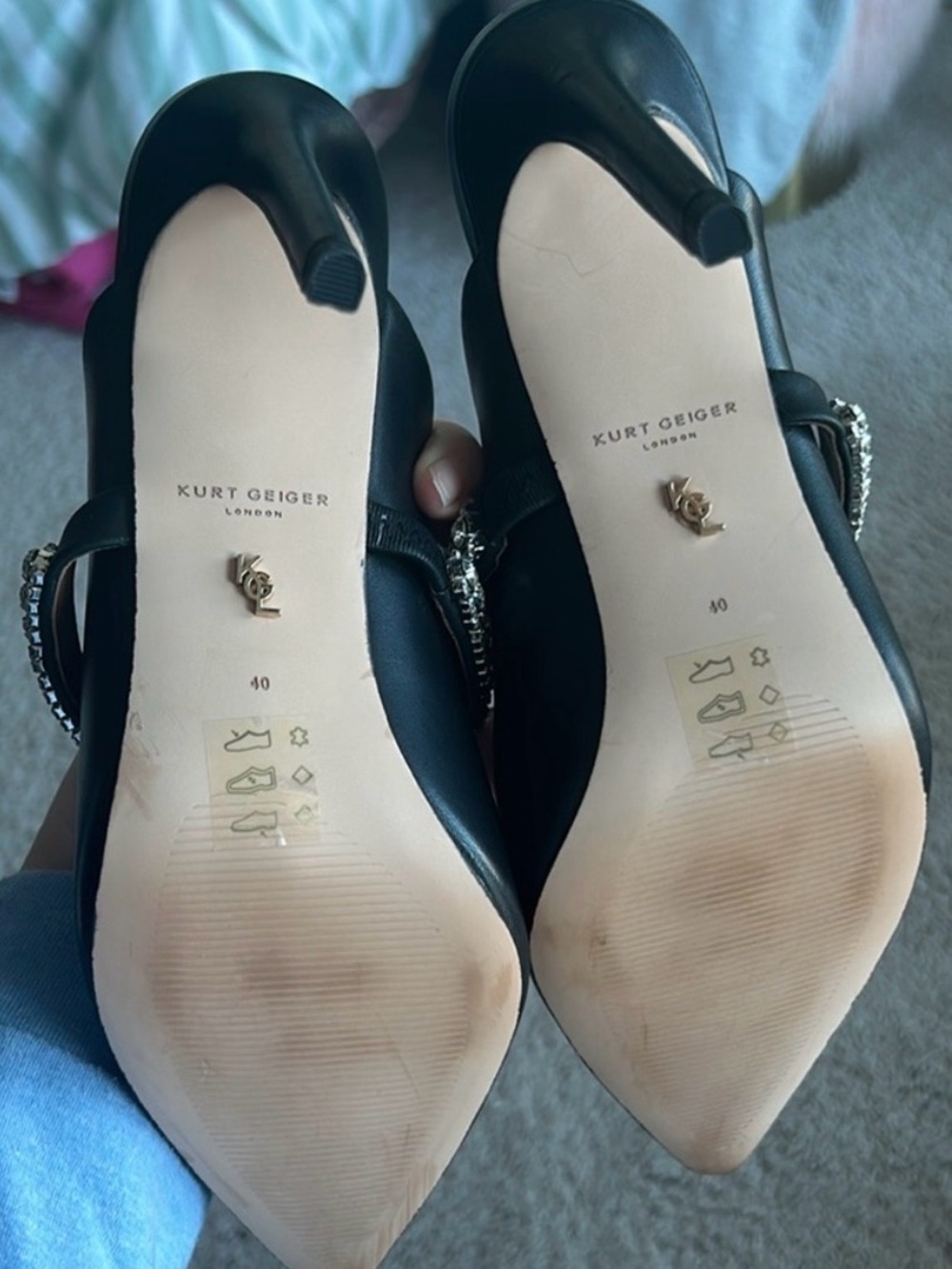 Kurt Geiger Black Rhinestone-Embellished Mule Heels. Size 9 - Picture 3 of 4